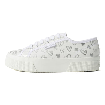 2740 プラットフォーム ヴィーガンマテリアル キュートハートプリント｜PLATFORM VAGAN MATERIAL CUTE HEARTS PRINT（WHITE-SILVER HEARTS）