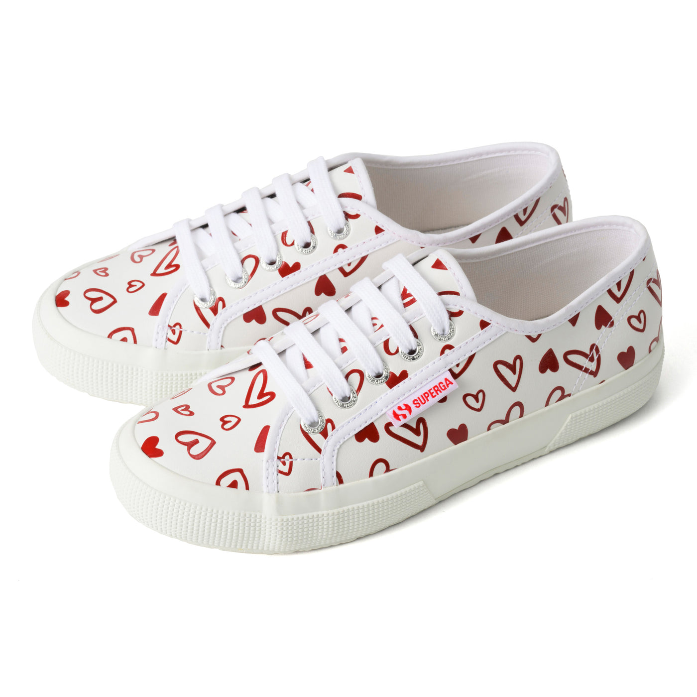 2750 ヴィーガンマテリアル キュートハートプリント｜VEGAN MATERIAL CUTE HEARTS PRINT（WHITE-RED HEARTS）