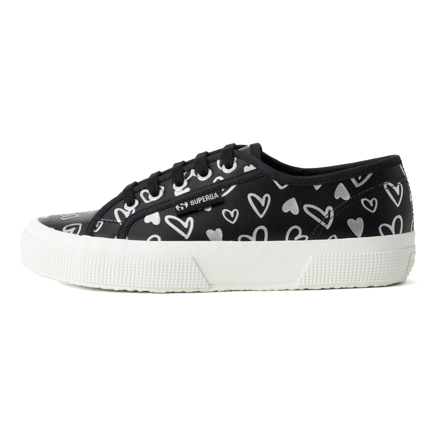 2750 ヴィーガンマテリアル キュートハートプリント｜VEGAN MATERIAL CUTE HEARTS PRINT（BLACK-SILVER HEARTS）