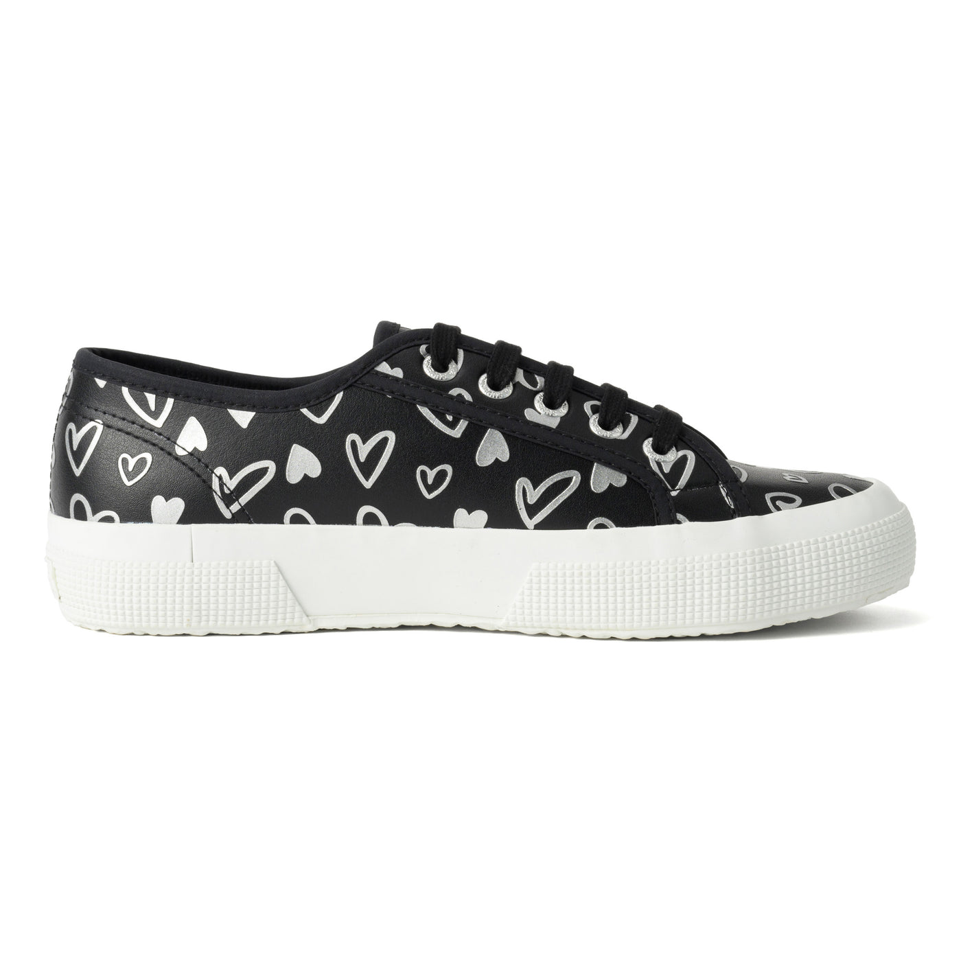 2750 ヴィーガンマテリアル キュートハートプリント｜VEGAN MATERIAL CUTE HEARTS PRINT（BLACK-SILVER HEARTS）